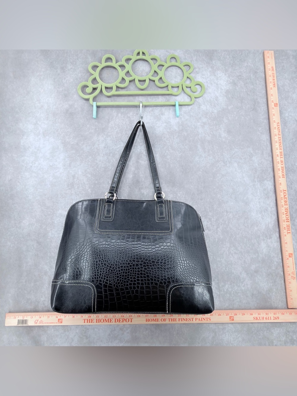 Structured Black Croc-Embossed Tote Bag with Double Handles Croft and barrow